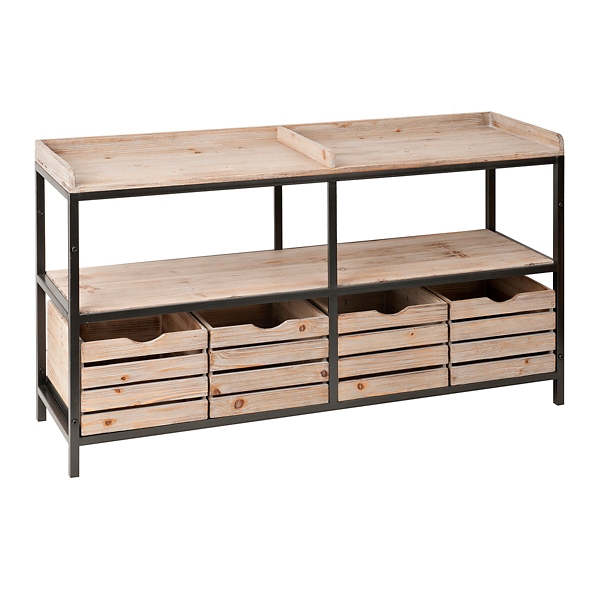 2Tier Wood and Metal Shelf with Drawers Kirklands