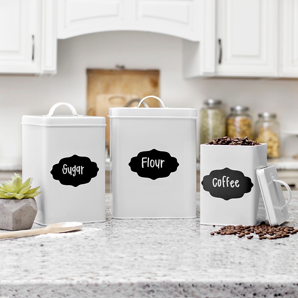 White Metal and Chalkboard Canisters, Set of 3 | Kirklands
