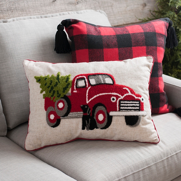 Christmas Truck with Dog Accent Pillow