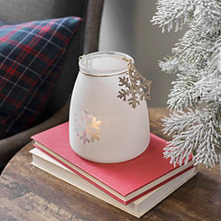 White Frosted Glass Candle Holder with Snowflake
