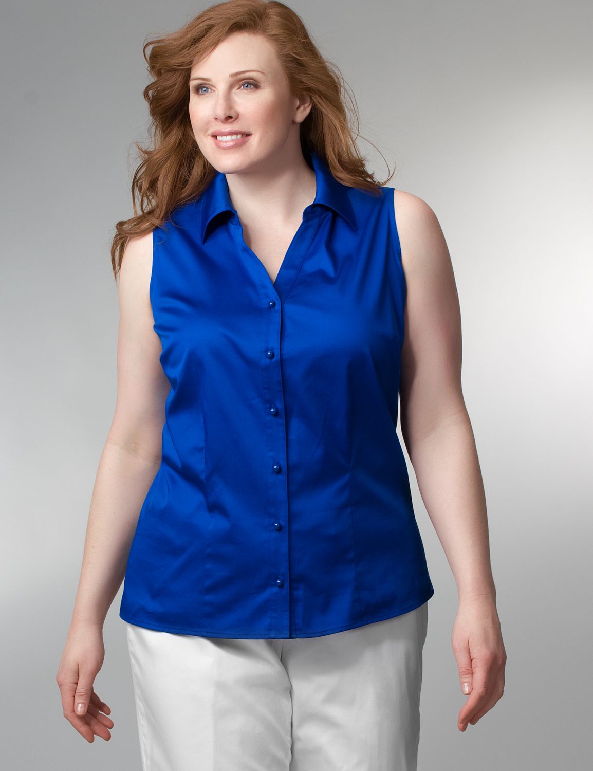 Sleeveless sateen shirt