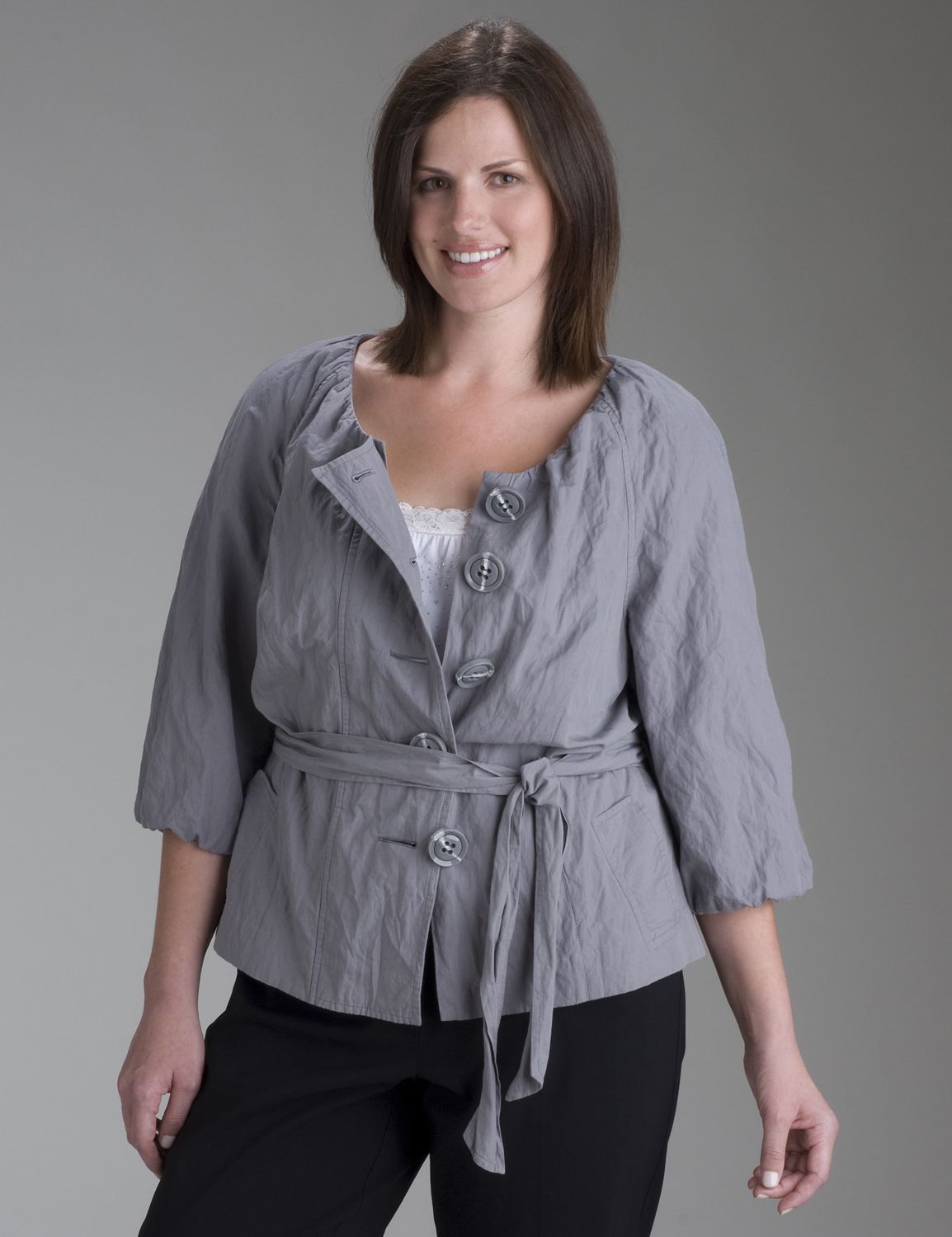 Balloon sleeve belted jacket