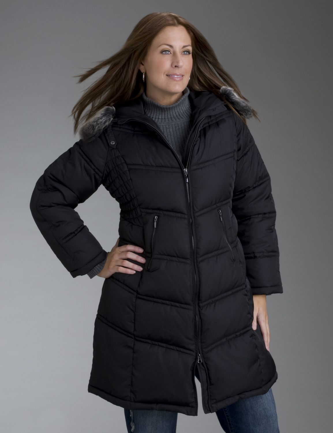 Mid-length quilted down coat