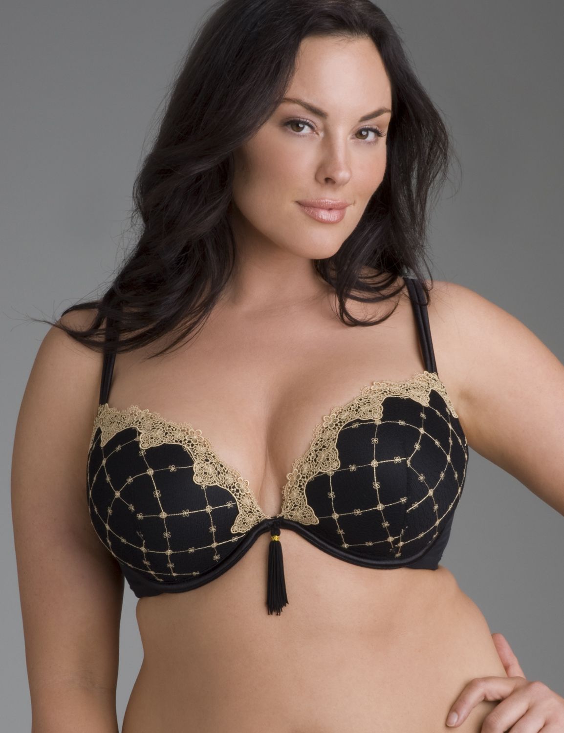 Lace-trim plunge bra::Sexy Lingerie