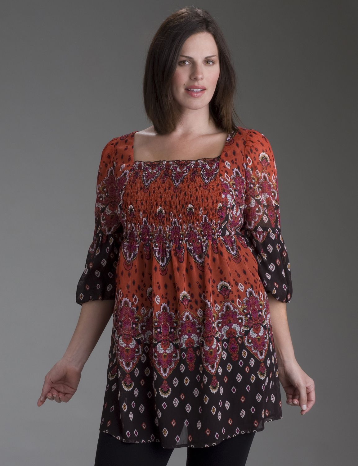 Smocked print tunic