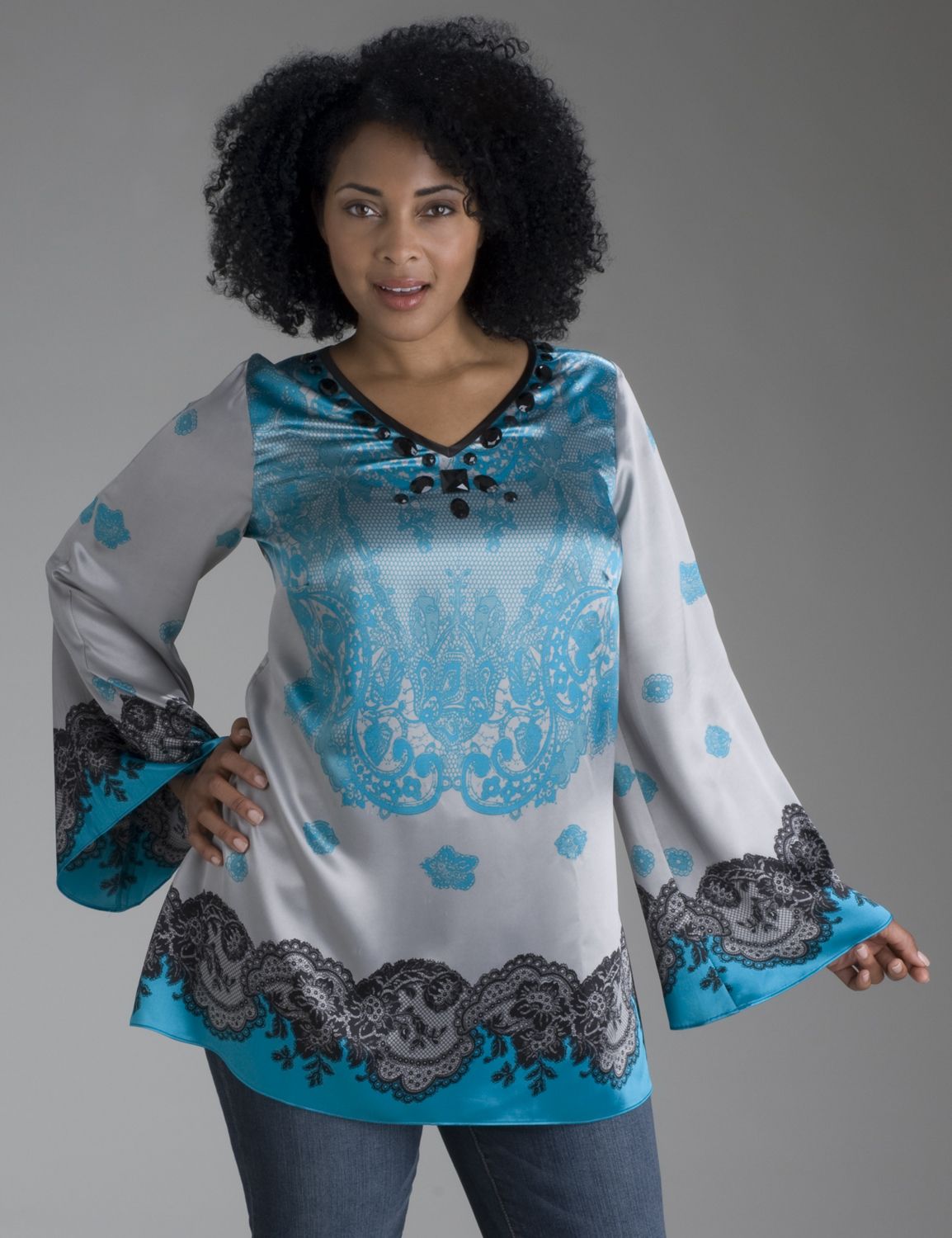 Bell sleeve embellished tunic