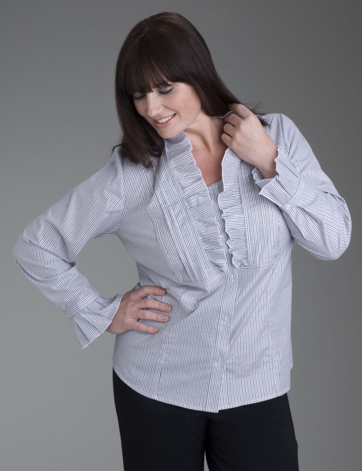 Striped ruffled pintck shirt