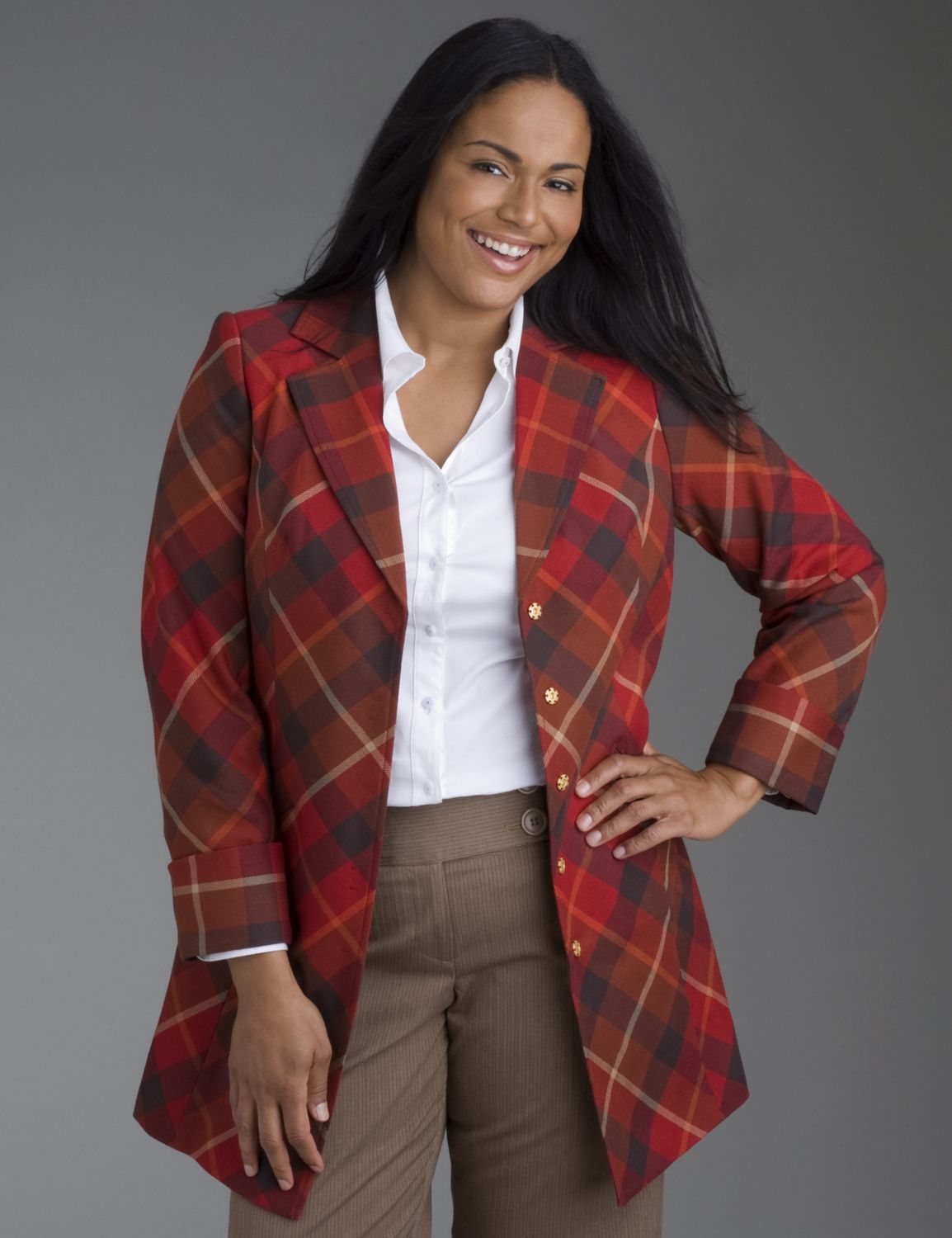 Plus Size Clothing, Plus Size Womens Clothing Plaid duster-length coat