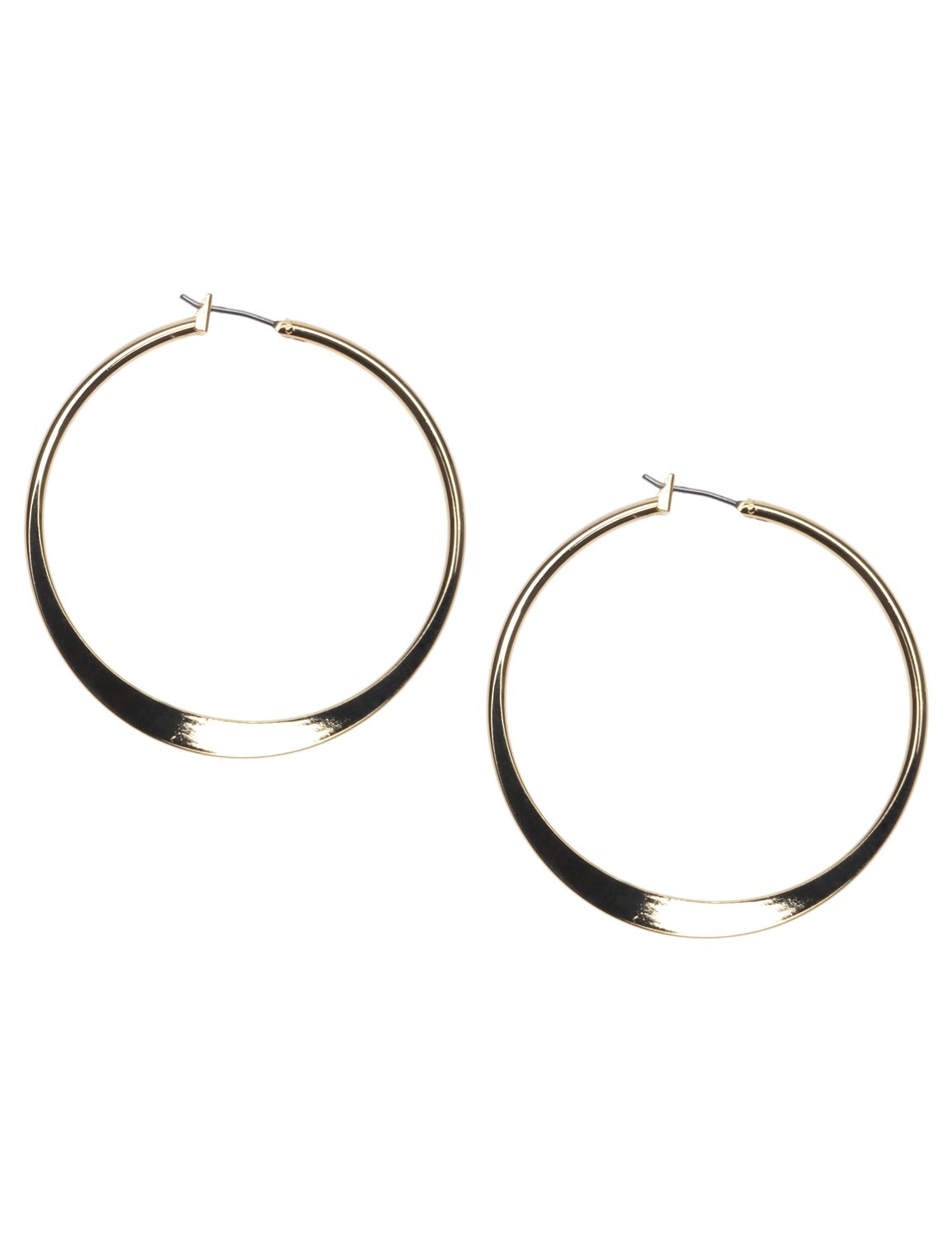 Medium goldtone flat hoop earrings.::Jewelry~~earrings