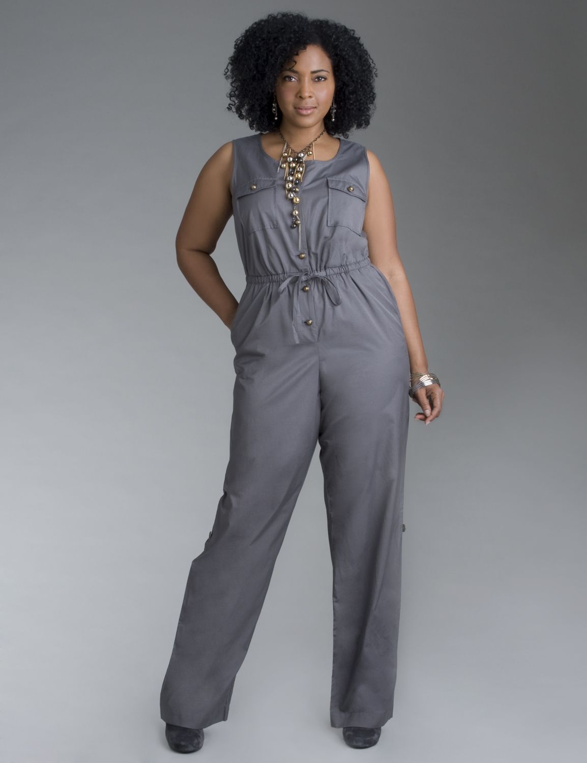 Button front convertible jumpsuit::Dresses & Skirts~~casual dresses