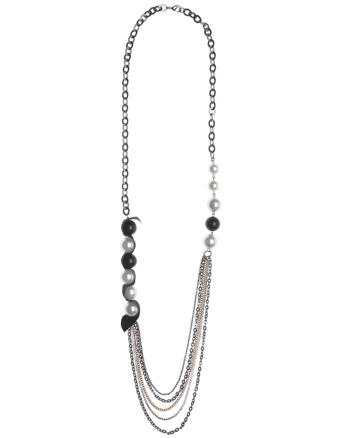 Long faux pearl and chain necklace::New Arrivals~~jewelry