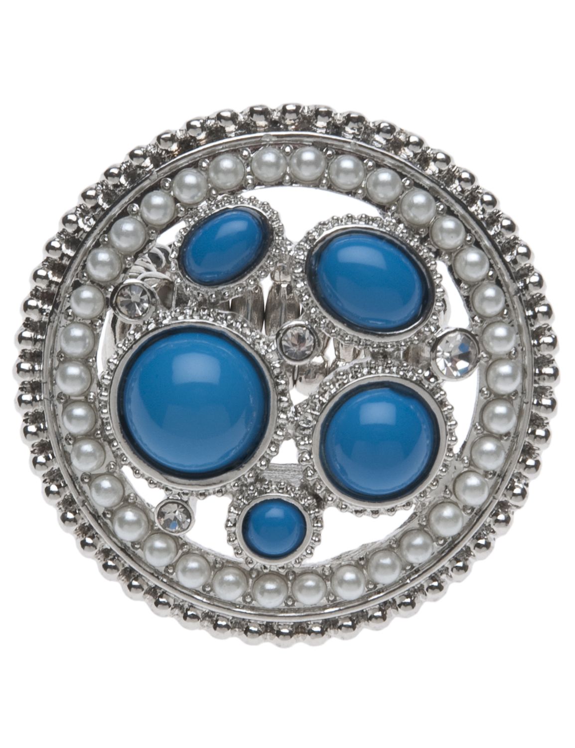 Faux pearl and blue bead ring::Jewelry~~rings