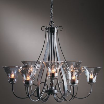 Sweeping Taper Nine Arms Chandelier With Water Glass by Hubbardton Forge