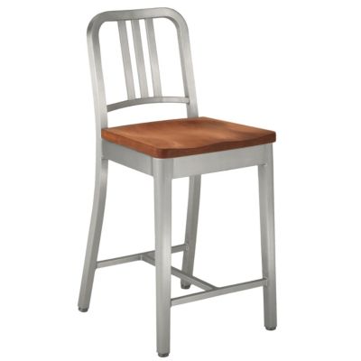 Navy Barstool with Wood Seat by Emeco