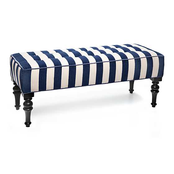 Marquee Navy Stripe Chenille Upholstered Bench