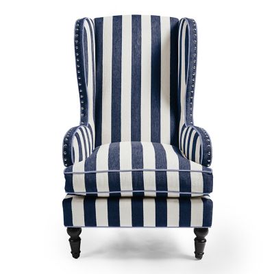 Marquee Navy Stripe Chenille Wing Chair
