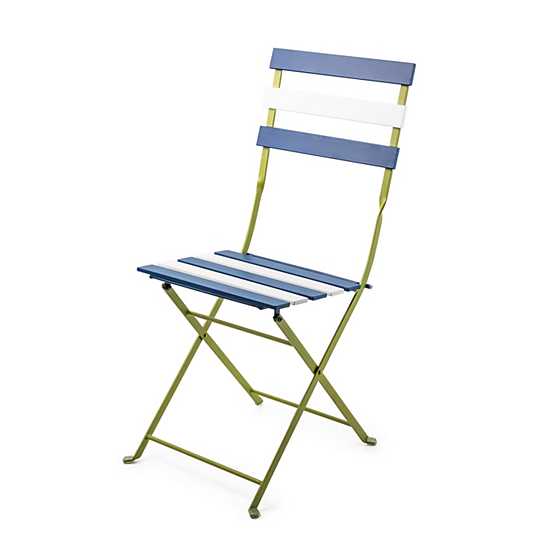 Outdoor Blue & White Metal Bistro Side Chair