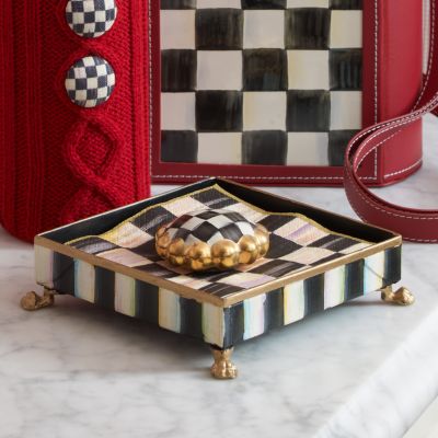 Courtly Check Cocktail Napkin Holder Set - Gold image three
