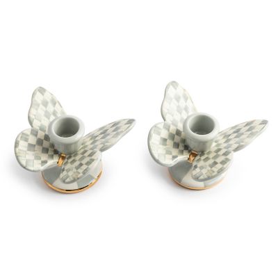 Sterling Check Butterfly Candle Holders, Set of 2