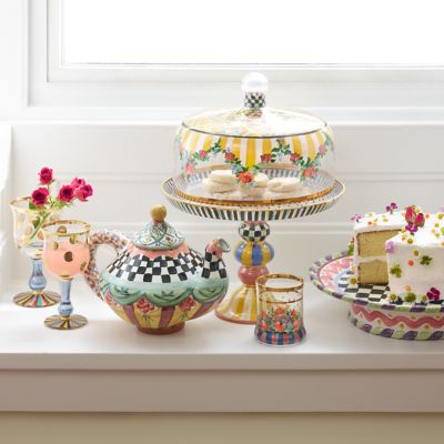 MacKenzieChilds Striped Awning Cake Dome & Stand Set