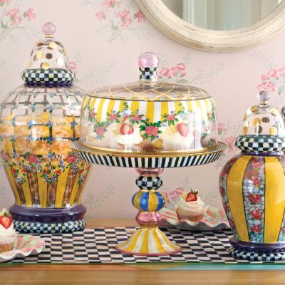 MacKenzieChilds Striped Awning Cake Dome & Stand Set