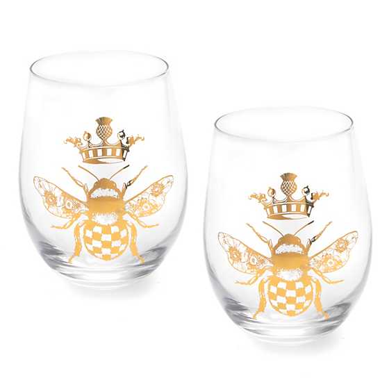 Queen Bee Stemless Wine Glasses, Set of 4