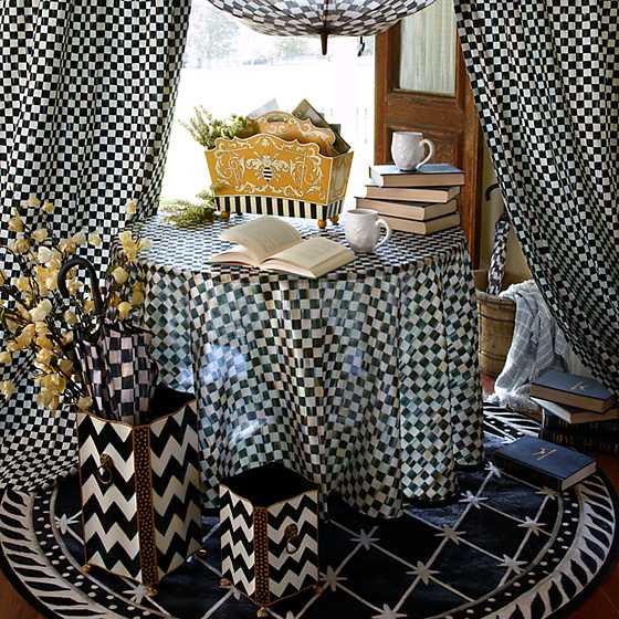 90" Round Courtly Check Tablecloth - Black Trim image four