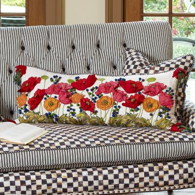 MacKenzieChilds Red Poppy Lumbar Pillow