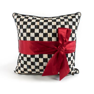Courtly Check Red Sash Throw Pillow