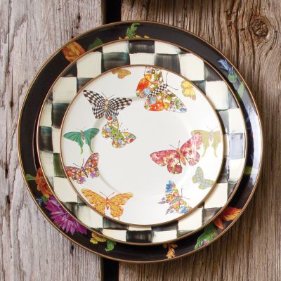 MacKenzieChilds Butterfly Garden Salad/Dessert Plate White