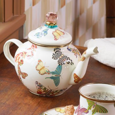 MacKenzieChilds Butterfly Garden 4 Cup Teapot White