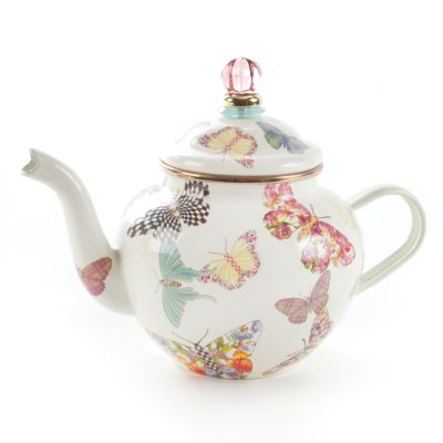 MacKenzieChilds Butterfly Garden 4 Cup Teapot White