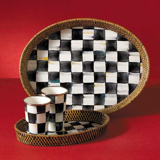 Courtly Check Rattan & Enamel Tray - Small image five