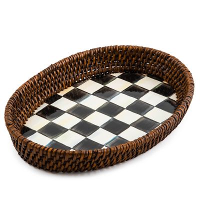 Courtly Check Rattan & Enamel Small Serving Tray