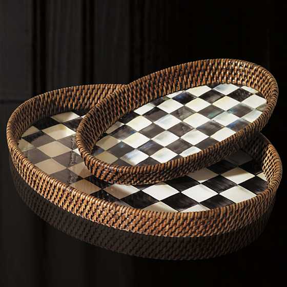 Courtly Check Rattan & Enamel Tray - Large image two
