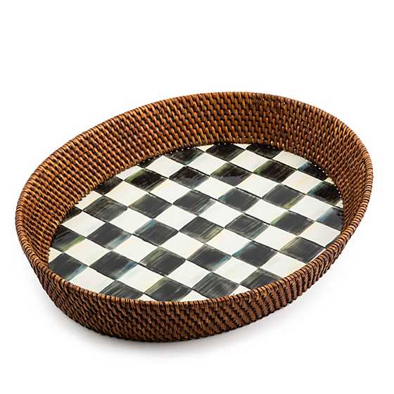 Courtly Check Rattan & Enamel Large Serving Tray