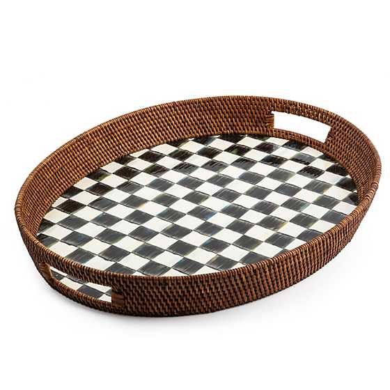 Courtly Check Rattan & Enamel Party Serving Tray