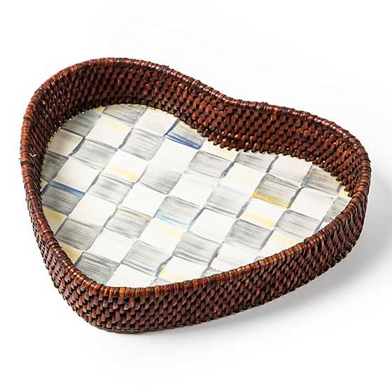 Sterling Check Rattan & Enamel Heart Tray image two