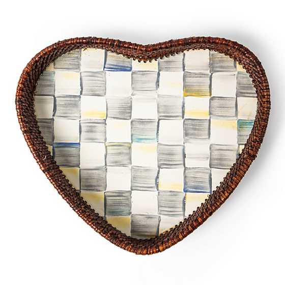 Sterling Check Rattan & Enamel Heart Tray image three