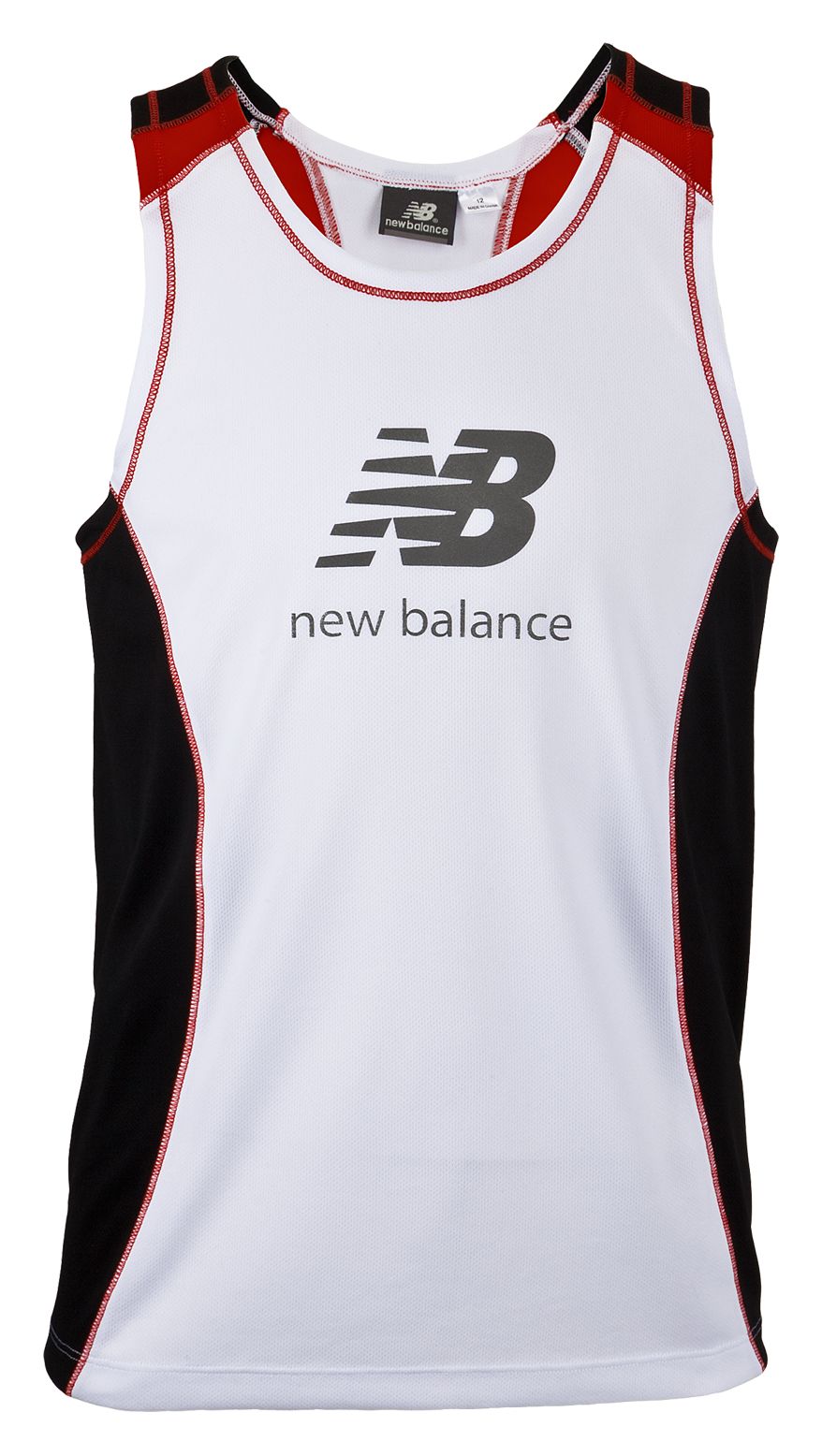 Youth Sleeveless Racer, White with Black &amp; Red