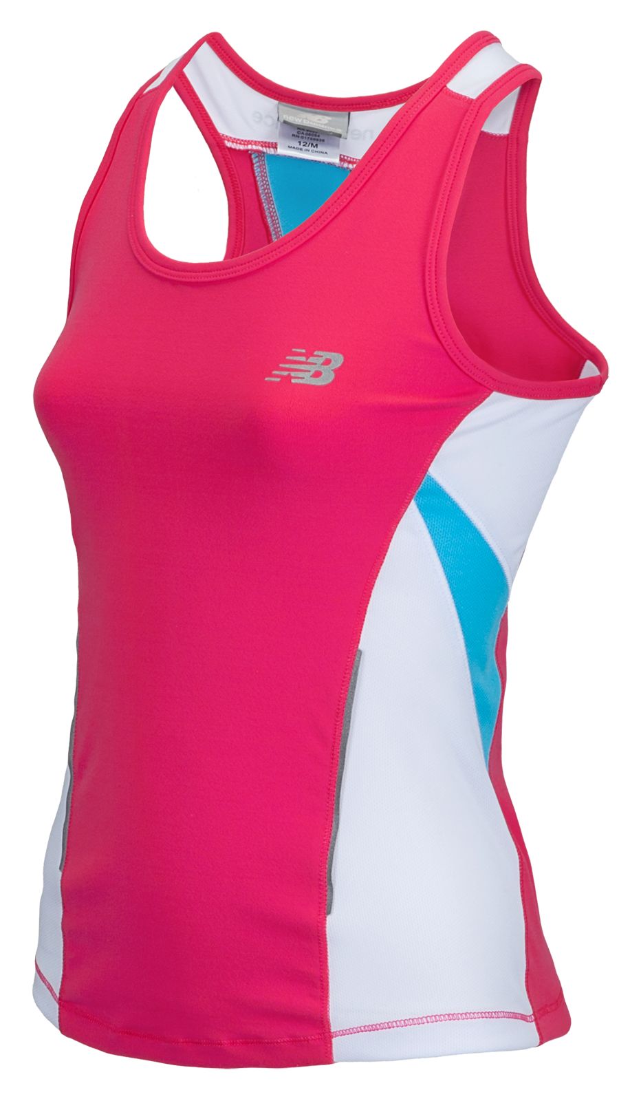 Girls Running Top, Diva Pink with White & Light Blue