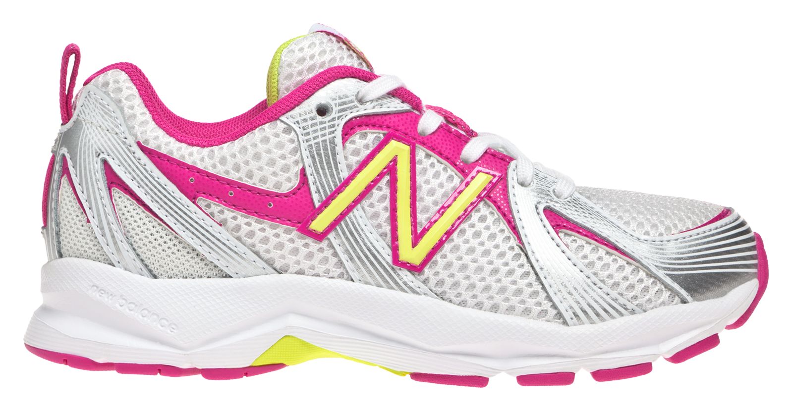 New Balance 554, White with Pink Shock & Hi-Vis Yellow
