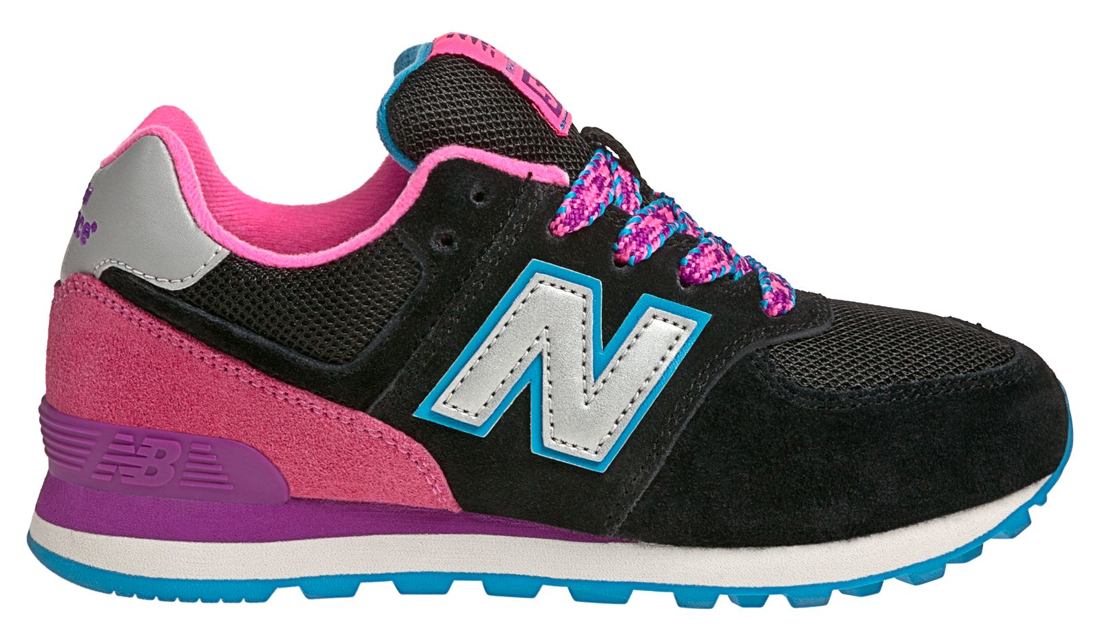 New Balance 574, Black with Pink & Purple