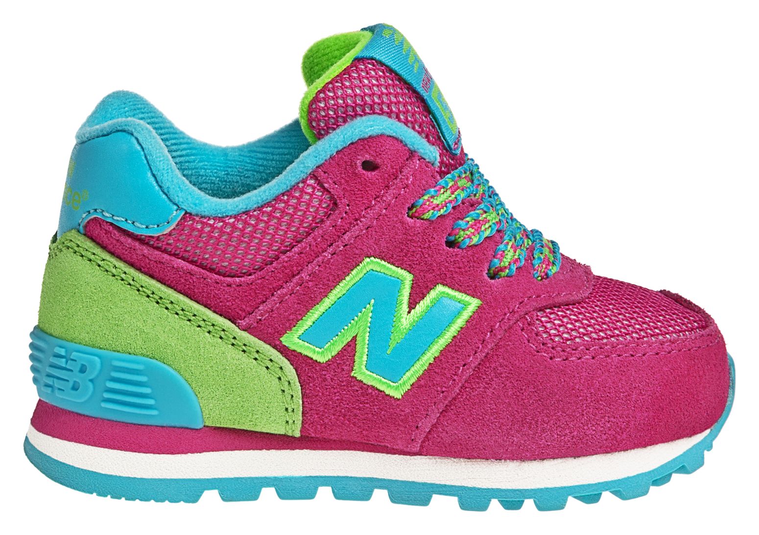 New Balance 574, Diva Pink with Blue Atoll &amp; Green Oasis