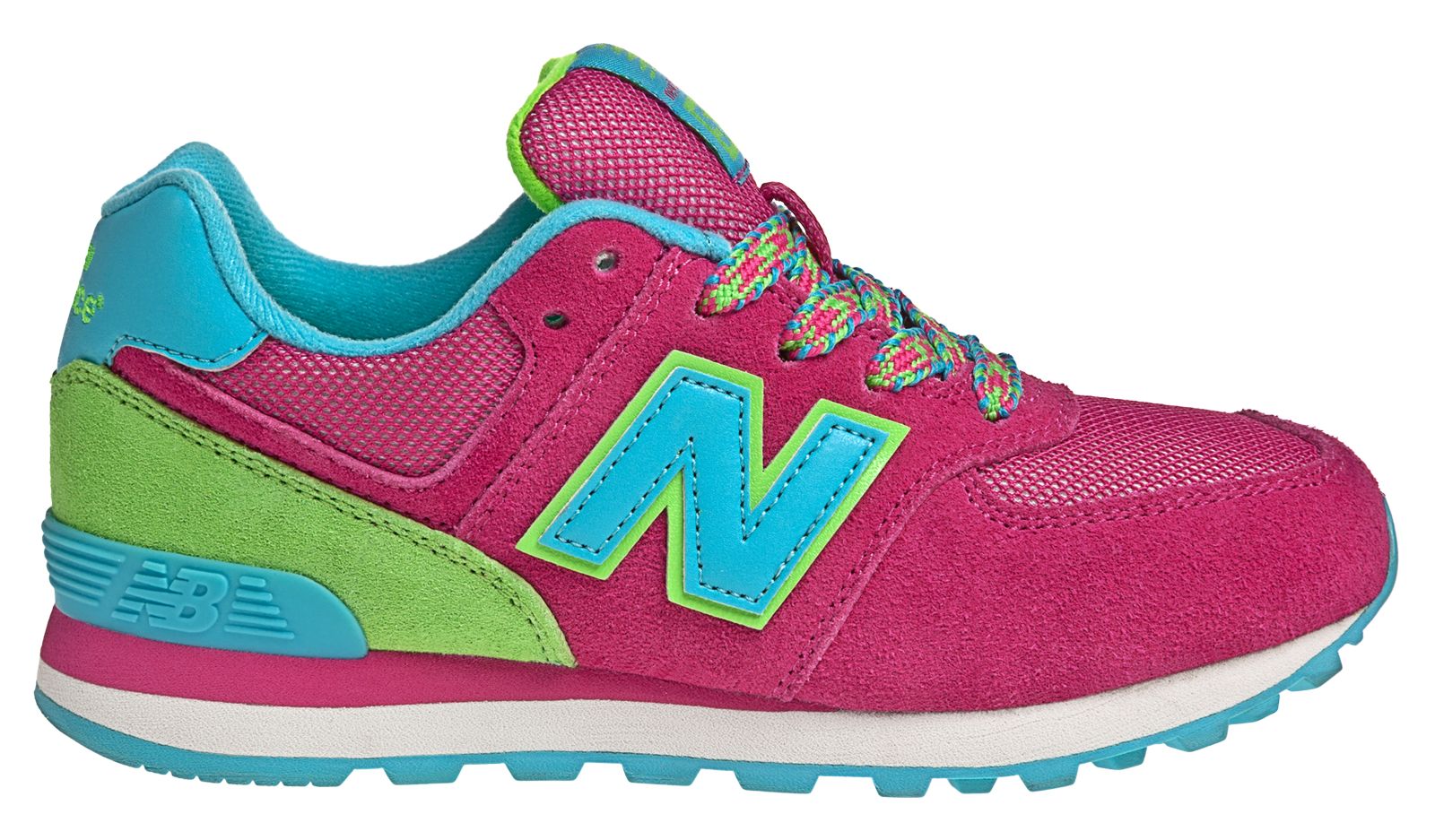 New Balance 574, Diva Pink with Blue Atoll & Green Oasis