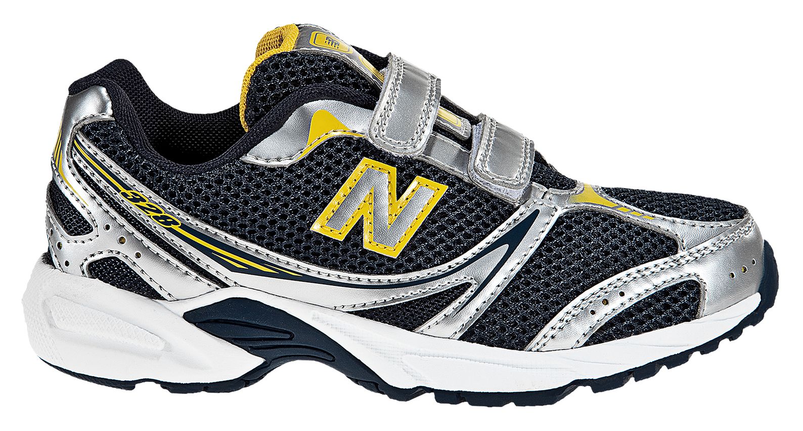 New Balance 328, Navy with Yellow & Silver