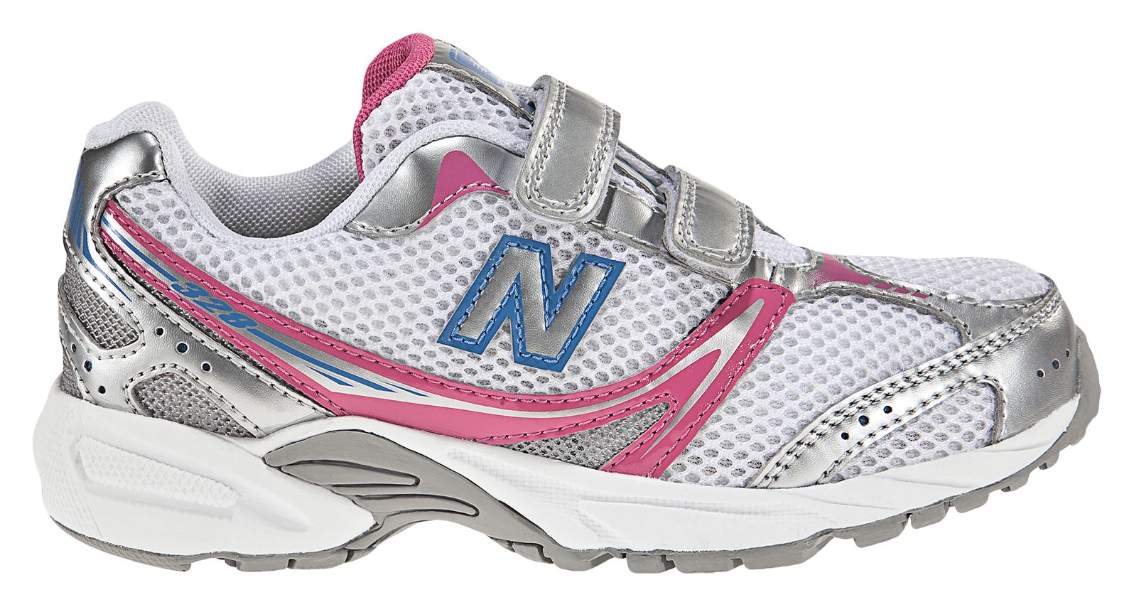 New Balance 328, White with Diva Pink & Blue