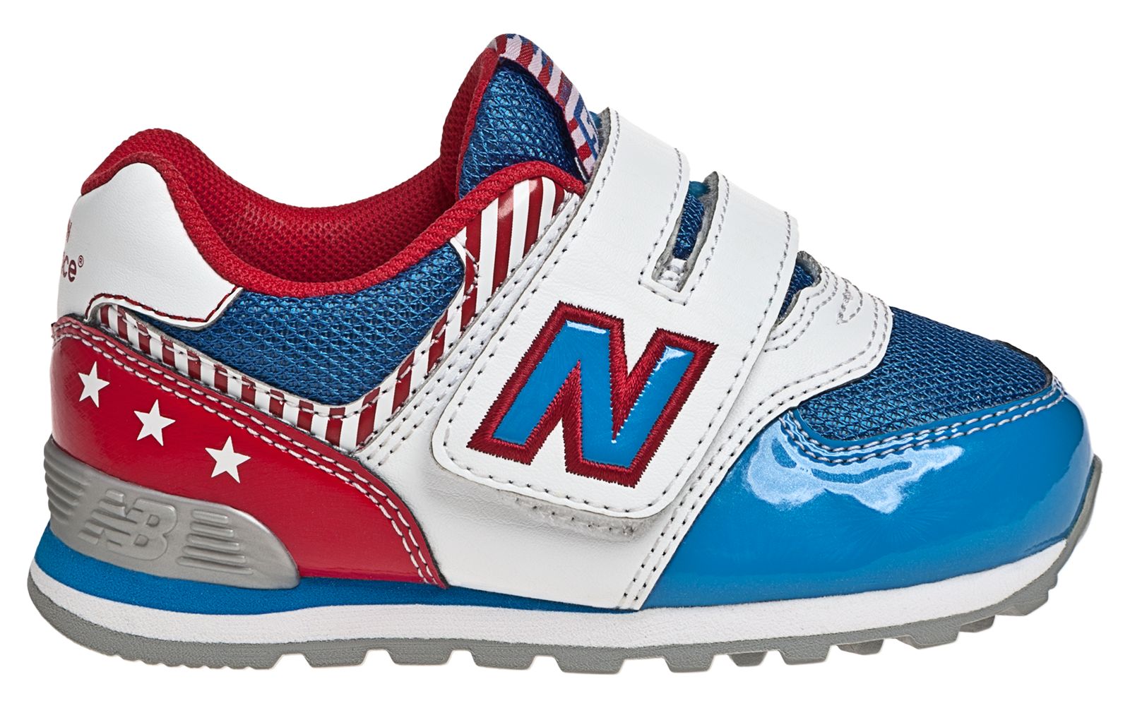 New Balance 574, White with Blue & Red