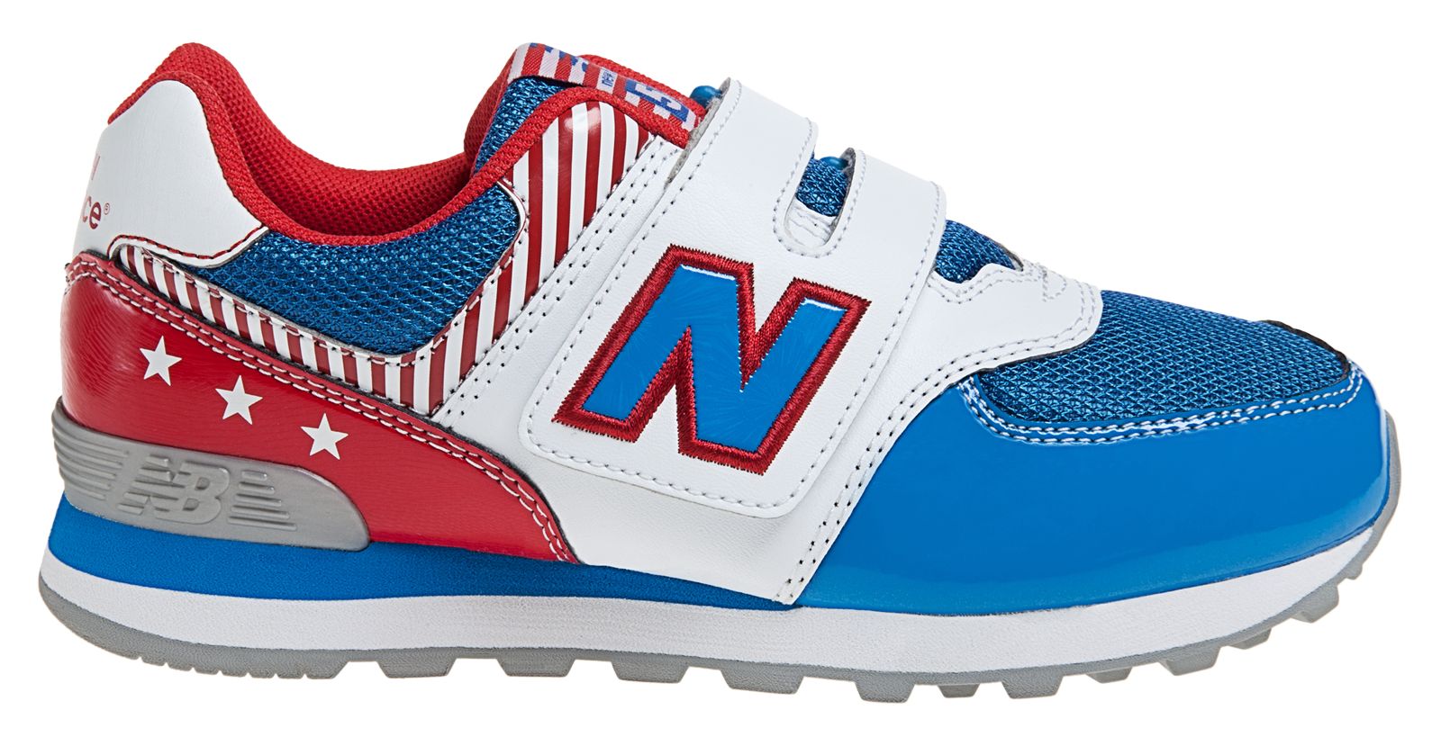 New Balance 574, White with Blue & Red