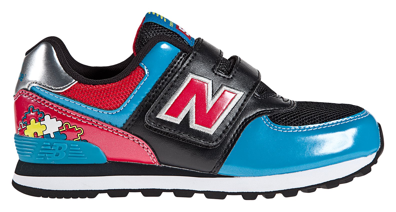 New Balance 574, Black with Royal Blue